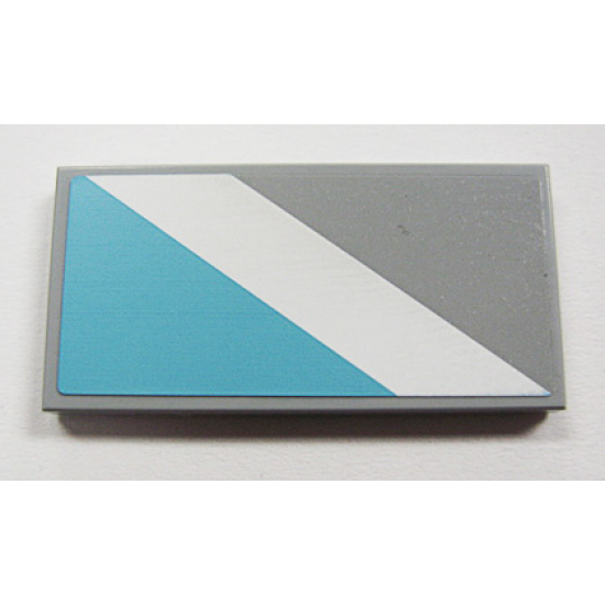 Tile 2 x 4 with White Diagonal Stripe Left and Maersk Blue Pattern (Sticker) - Set 10219