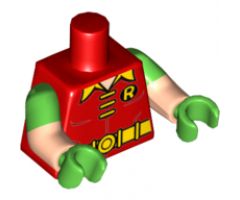 Torso Batman 'R' Symbol, 3 Yellow Clasps and Collar and Belt Pattern / Light Nougat Arms with Bright Green Short Sleeves Pattern / Bright Green Hands