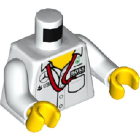 Torso Speed Champions with Boss, Mercedes-Benz, Petronas and UBS Logos and Red Ribbon and Pocket, Front and Back Pattern / White Arms / Yellow Hands