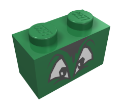 Brick 1 x 2 with Black and White Squinting Eyes and Hair Pattern