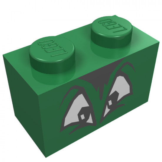 Brick 1 x 2 with Black and White Squinting Eyes and Hair Pattern