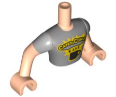 Mini Doll, Torso Friends Man Light Bluish Gray T-Shirt, 'CAPES & COWLS CAFE' Pattern, Light Nougat Arms with Hands with Light Bluish Gray Short Sleeves