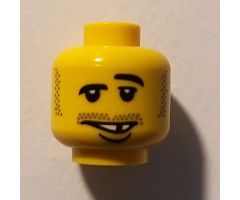 Minifigure, Head Moustache Raised Eyebrow, White Teeth with Missing Tooth and Lower Lip Pattern - Blocked Open Stud
