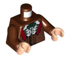 Torso Robe and Vest with Red Lapel, White Ruffled Shirt and Dark Green Bow Tie Pattern / Reddish Brown Arms / Light Nougat Hands