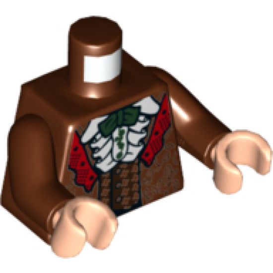 Torso Robe and Vest with Red Lapel, White Ruffled Shirt and Dark Green Bow Tie Pattern / Reddish Brown Arms / Light Nougat Hands