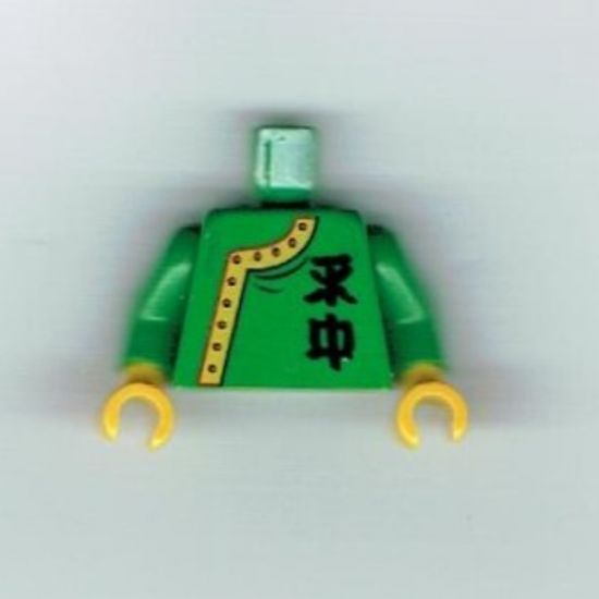 Torso Adventurers Orient Side-Buttoned Shirt with Chinese Characters Pattern / Green Arms / Yellow Hands