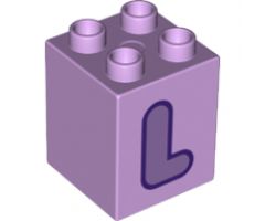 Duplo, Brick 2 x 2 x 2 with Letter L Medium Lavender Pattern