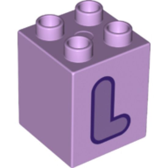 Duplo, Brick 2 x 2 x 2 with Letter L Medium Lavender Pattern