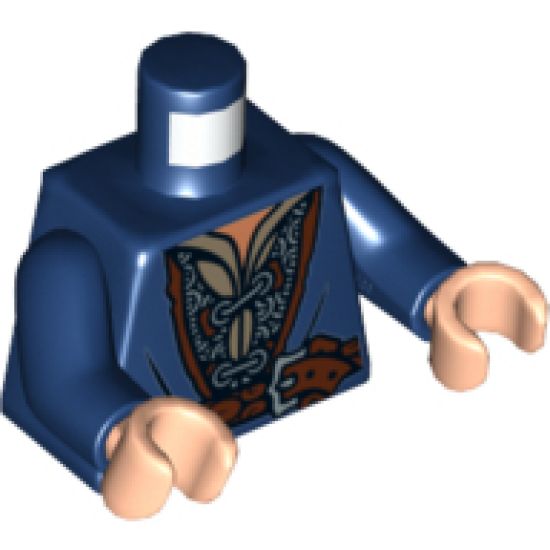 Torso LotR Coat with Silver Chain Mail, Shirt Grommets, Brown Belt and Silver Buckle Pattern / Dark Blue Arms / Light Nougat Hands