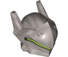 Minifigure, Headgear Helmet with Raised Visor, Long Ears and Hole in Back with Long Angular Lime Stripe Pattern