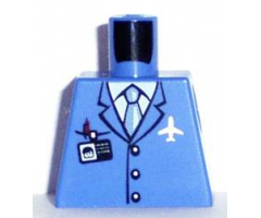 Torso Airplane Crew Male, Light Blue Tie, Red Pen, Silver Plane Logo, ID Badge, 3 Buttons Pattern