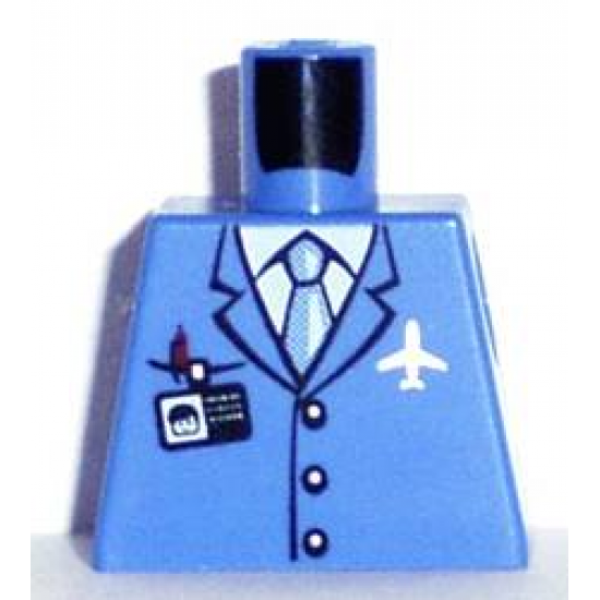 Torso Airplane Crew Male, Light Blue Tie, Red Pen, Silver Plane Logo, ID Badge, 3 Buttons Pattern