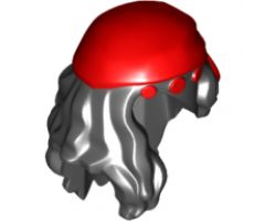 Minifigure, Hair Female Mid-Length with Part over Front of Right Shoulder with Red Cloth Wrap / Bandana Pattern