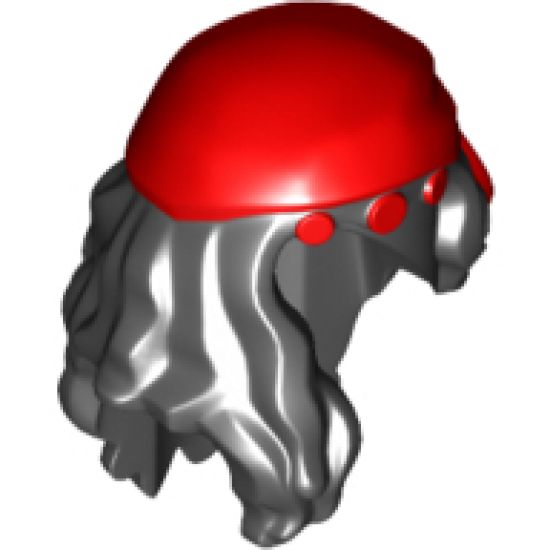 Minifigure, Hair Female Mid-Length with Part over Front of Right Shoulder with Red Cloth Wrap / Bandana Pattern