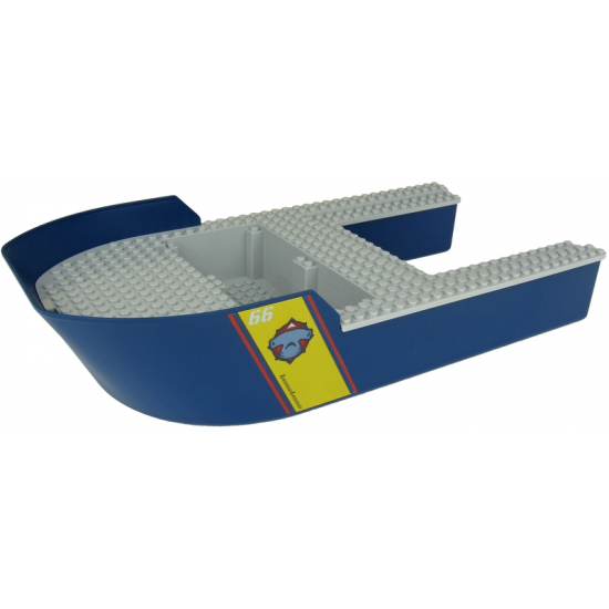 Boat Hull Giant Bow 40 x 20 x 7, Top Color Light Bluish Gray with '66' and Hammerhead Shark Head Pattern on Both Sides (Stickers) - Set 60266