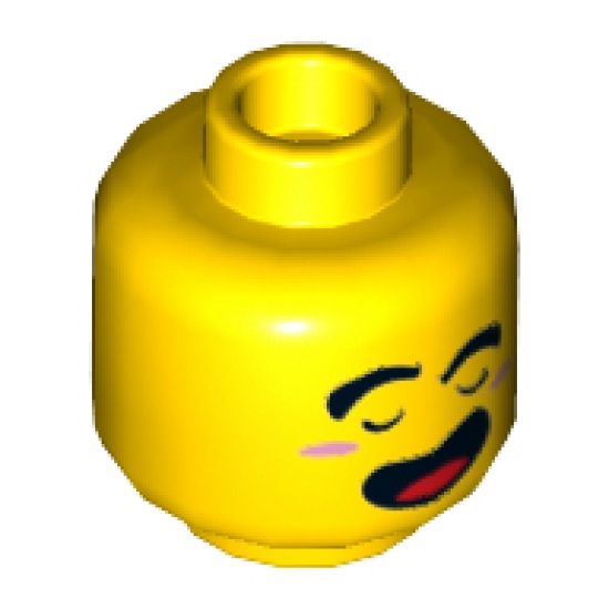 Minifigure, Head Dual Sided Black Thick Eyebrows, Closed Eyes and Open Mouth / Fierce Pattern - Hollow Stud