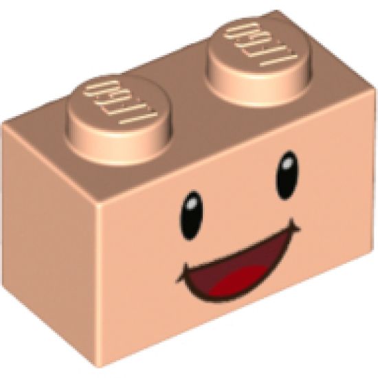 Brick, Modified 1 x 2 with Studs on 1 Side with Black Eyes, White Pupils and Open Mouth Smile Pattern