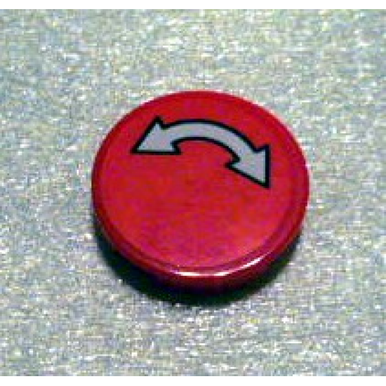 Tile, Round 2 x 2 with Black Outlined White Curved Arrow Double on Red Background Pattern (Sticker) - Set 3677