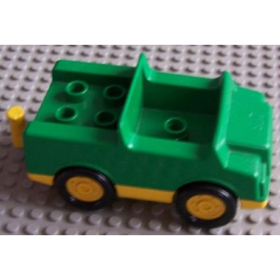 Duplo, Vehicle Car with 2 x 2 Studs in Bed, 1 Stud in Cab and Yellow Base