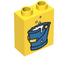 Duplo, Brick 1 x 2 x 2 with Bucket of Water in Blue Pattern
