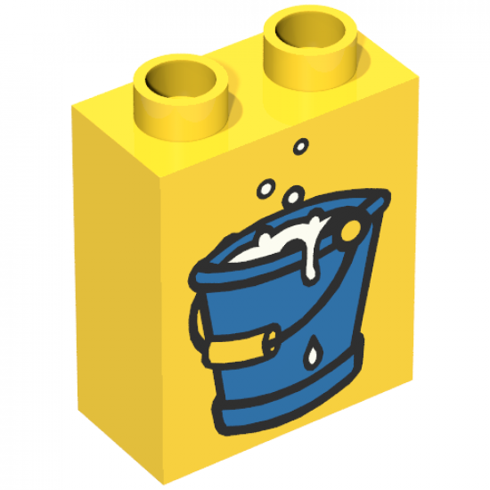 Duplo, Brick 1 x 2 x 2 with Bucket of Water in Blue Pattern