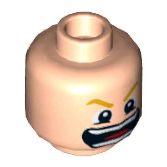 Minifigure, Head Bright Light Orange Eyebrows, Wide Open Mouth with Teeth and Red Tongue Pattern - Hollow Stud