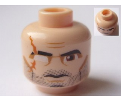 Minifigure, Head Male SW Gray Stubble and Scar over Right Missing Eye Pattern (Commander Wolffe) - Hollow Stud