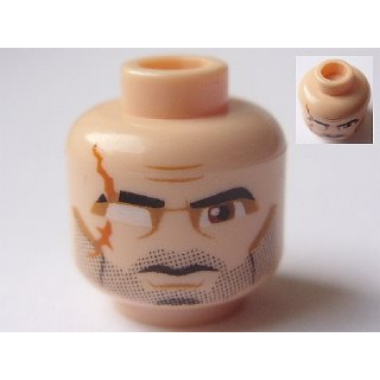 Minifigure, Head Male SW Gray Stubble and Scar over Right Missing Eye Pattern (Commander Wolffe) - Hollow Stud