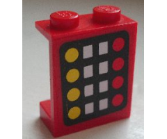 Panel 1 x 2 x 2 - Solid Studs with 4 Yellow Circles, 8 White Squares and 4 Red Circles on Black Background Pattern (Sticker) - Set 6385