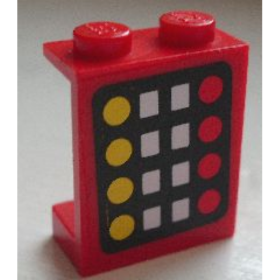 Panel 1 x 2 x 2 - Solid Studs with 4 Yellow Circles, 8 White Squares and 4 Red Circles on Black Background Pattern (Sticker) - Set 6385