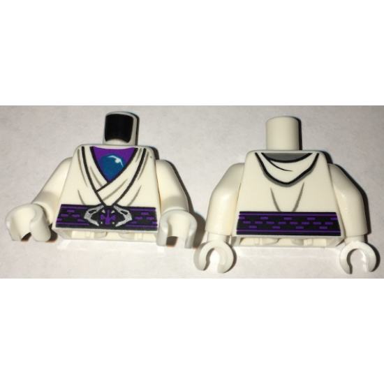 Torso Ninjago Tunic with Metallic Blue Jewel, Dark Purple Belt with Snake Buckle Front and Back Pattern / White Arms / White Hands