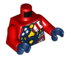 Torso Armor with Stars and Stripes and Silver Plates and Yellow Circle Arc Reactor Pattern / Red Arms / Dark Blue Hands