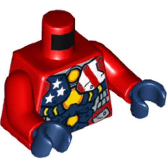 Torso Armor with Stars and Stripes and Silver Plates and Yellow Circle Arc Reactor Pattern / Red Arms / Dark Blue Hands