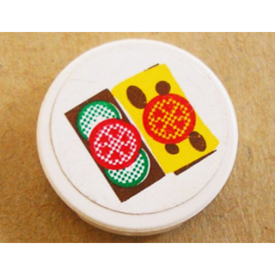 Tile, Round 2 x 2 with Tomato, Cheese and Cucumber Pattern (Sticker) - Sets 5875 / 5876