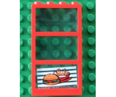 Window 1 x 4 x 6 Frame with 3 Panes, Fixed Glass with Trans-Light Blue Glass with Hamburger and French Fries Pattern (Sticker) - Set 4556