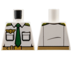 Torso Airplane Pilot, Shirt with Dark Green Tie, Belt, Epaulettes and Gold Logo Pin Pattern