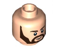 Minifigure, Head Beard with Dark Brown Eyebrows, Angular Beard, Smile and White Pupils Pattern - Hollow Stud