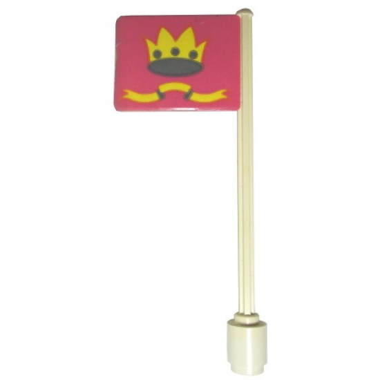 Flag on Flagpole, Straight with Pink / Yellow Crown and Ribbon Pattern (Stickers) - Sets 375 / 6075