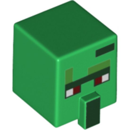 Minifigure, Head, Modified Cube Tall with Raised Rectangle and Minecraft Zombie Villager Pattern