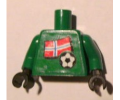 Torso Soccer Norwegian Goalie, Norwegian Flag Sticker Front, White Number Sticker Back (specify number in listing) / Green Arms / Black Hands