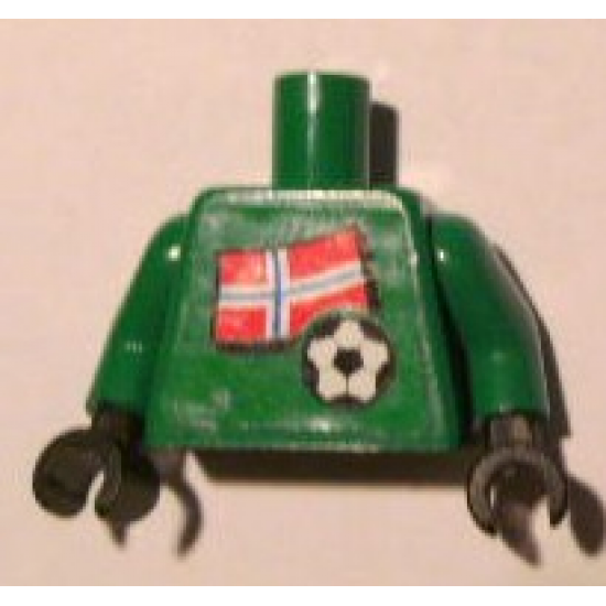 Torso Soccer Norwegian Goalie, Norwegian Flag Sticker Front, White Number Sticker Back (specify number in listing) / Green Arms / Black Hands