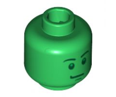 Minifigure, Head Male Stern Black Eyebrows, Green Pupils and Chin Dimple Pattern - Blocked Open Stud