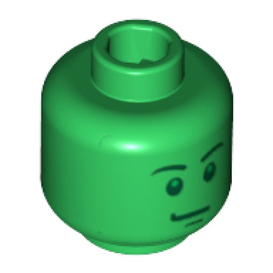 Minifigure, Head Male Stern Black Eyebrows, Green Pupils and Chin Dimple Pattern - Blocked Open Stud