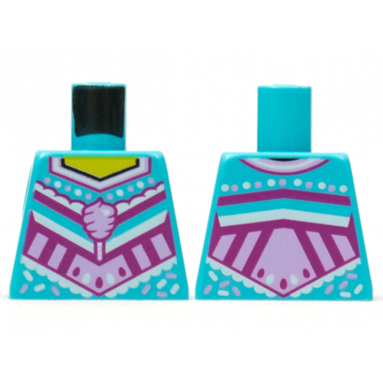 Torso Female Yellow Neck, Bright Pink Cotton Candy, White and Magenta Decoration Pattern