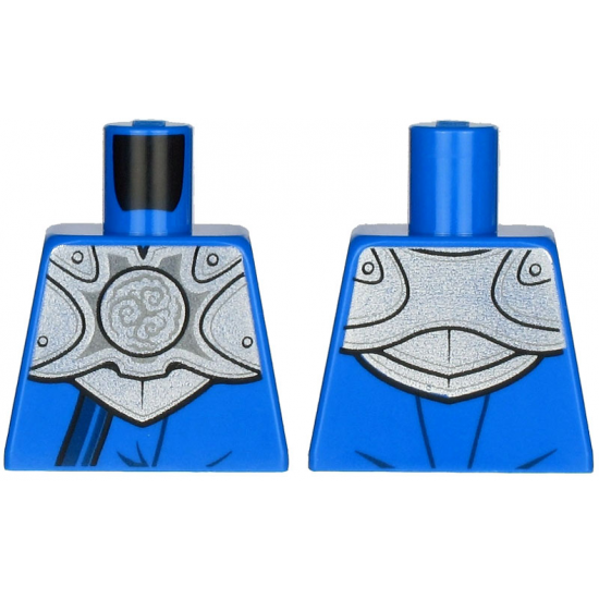 Torso Armor, Silver Plate with Curly Lines over Robe and Dark Blue Strap Pattern