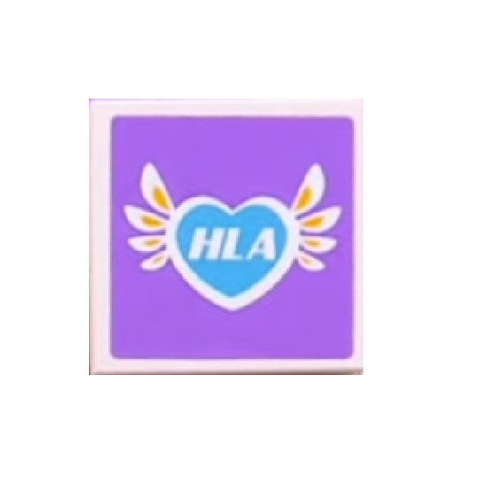 Tile 2 x 2 with Heart, Feathers and 'HLA' Pattern (Sticker) - Set 41109