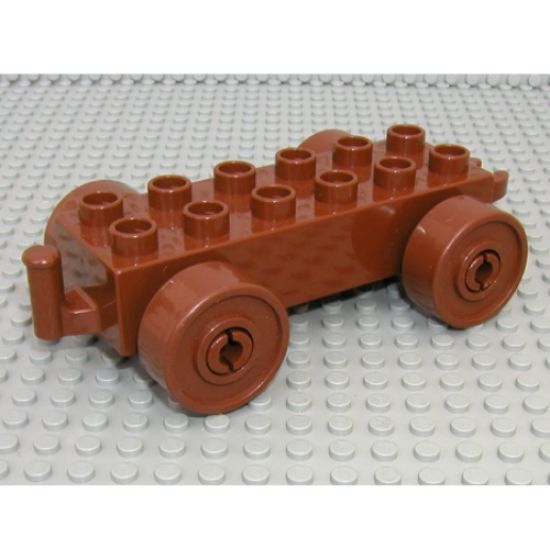 Duplo, Vehicle Car Base 2 x 6 with Brown Wheels and Open Hitch End
