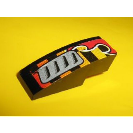 Slope, Curved 3 x 1 with Silver Vent and Red Flame Pattern Model Left (Sticker) - Set 8648