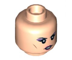 Minifigure, Head Dual Sided Female with Black Eyebrows, Purple Eye Shadow and Pink Lips, Neutral / Red Eyes Pattern - Hollow Stud