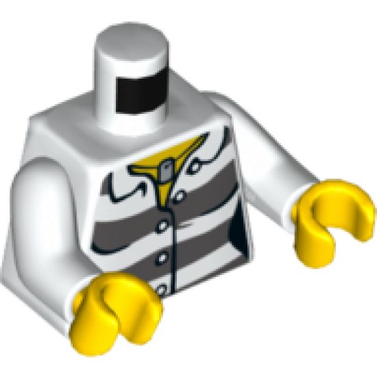 Torso Town Prisoner Female, Dark Bluish Gray Stripes, Buttons and ID Tag Pattern / White Arms / Yellow Hands